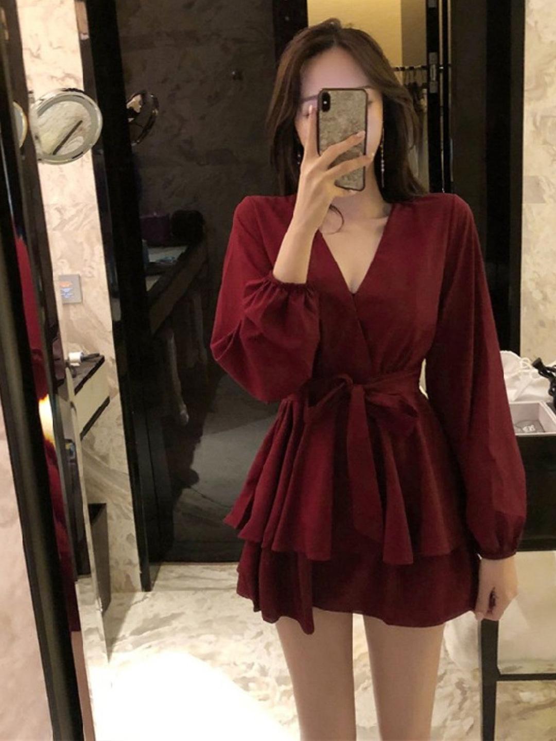 StyleCast Puff Sleeve A-Line Dress - Image 1
