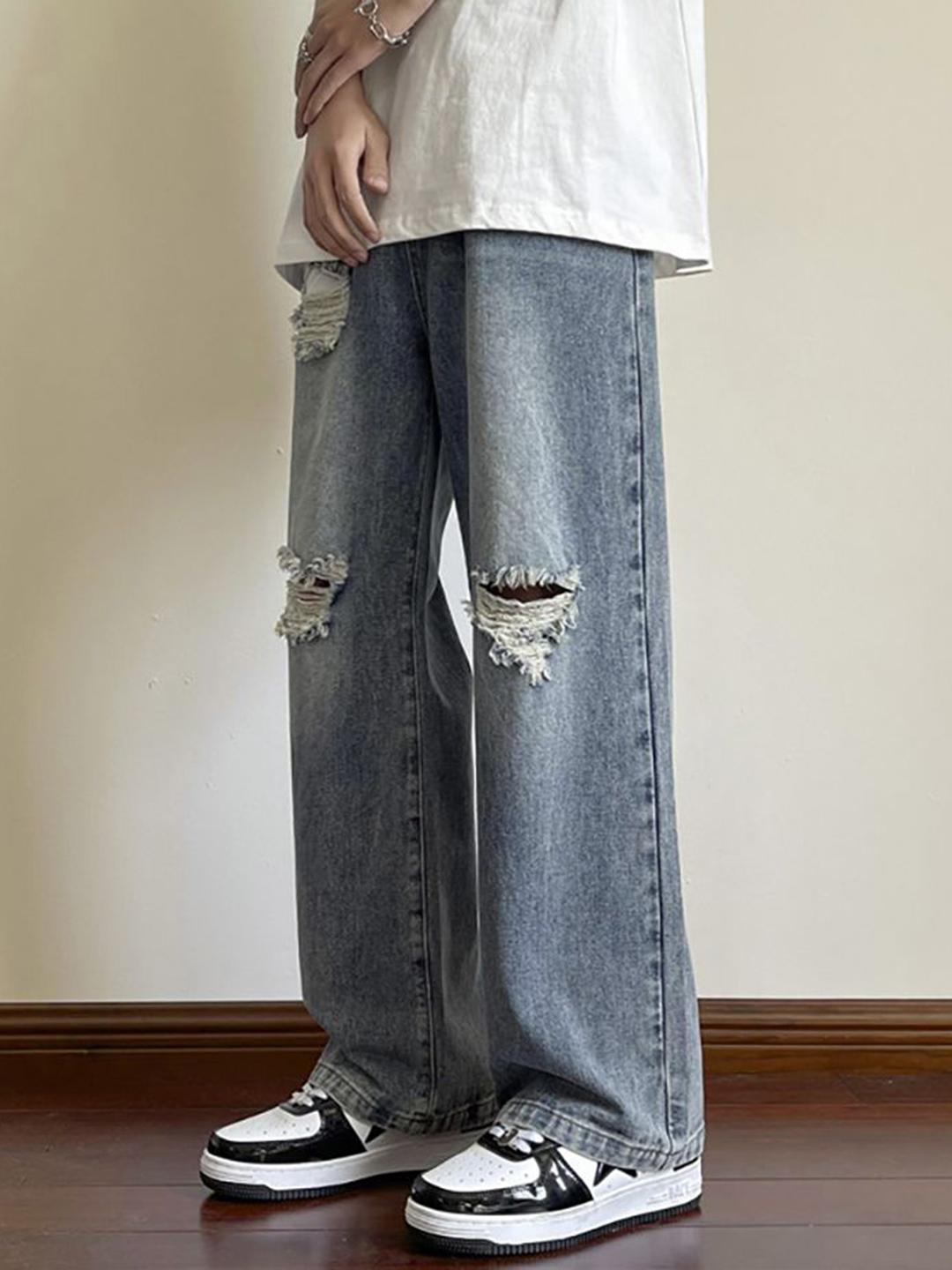 StyleCast x Revolte Men Wide Leg Slash Knee Light Fade Jeans - Image 1