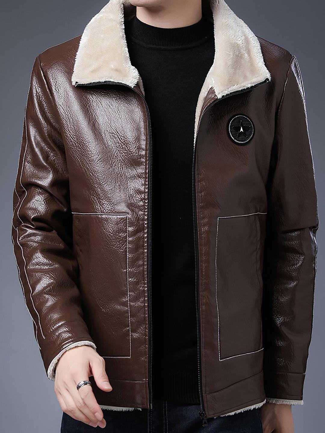 Buy StyleCast x Revolte Men Spread Collar Solid PU Casual