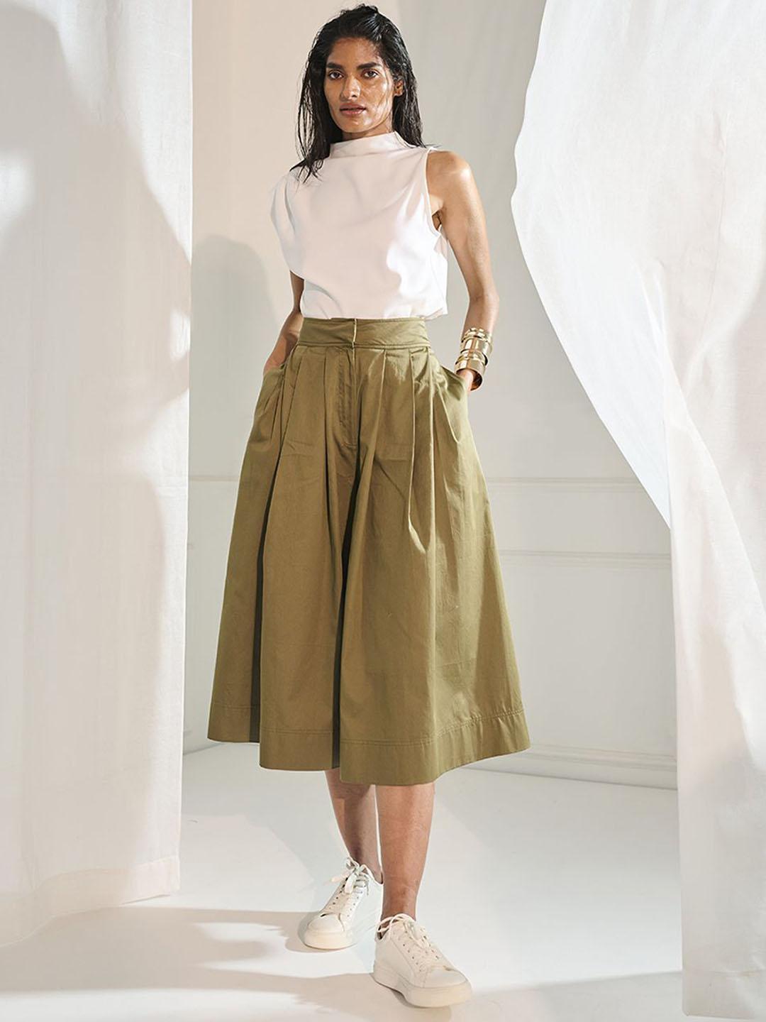Buy UNRUSH Women Olive Green Haven Skirt Pants - Trousers for