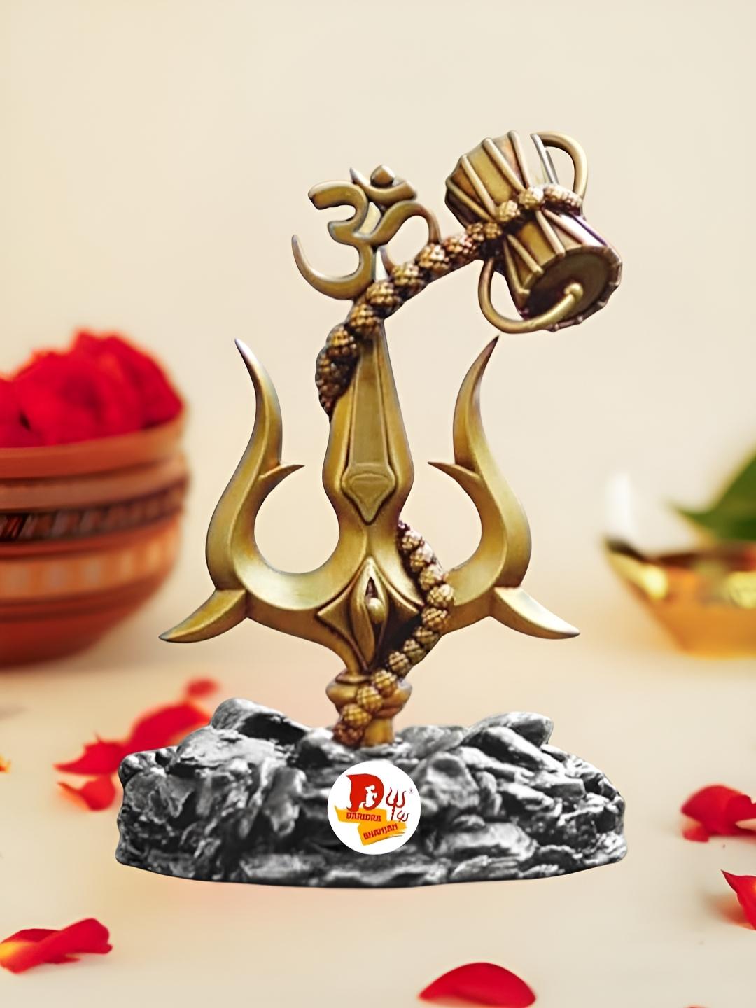 Buy DARIDRA BHANJAN Trishul Damru with Stand Brown Polyresin
