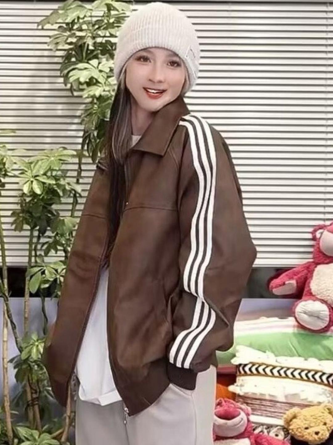 Buy KPOP Women Striped Oversized Bomber Jacket - Jackets for Women