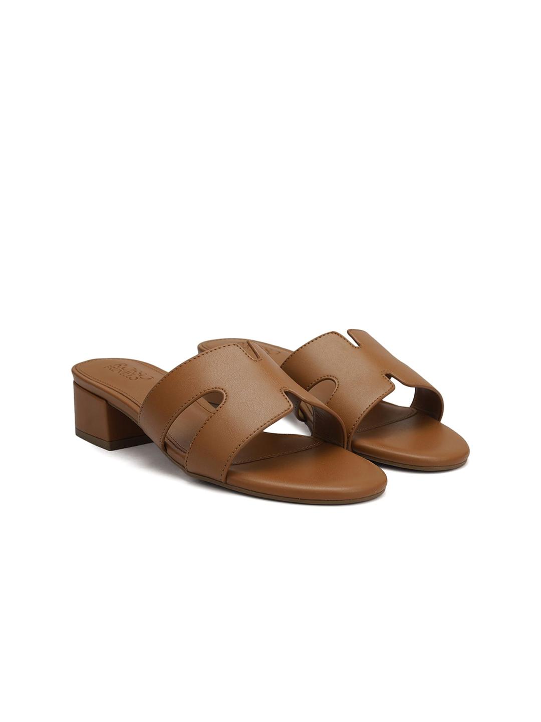 Buy ROSSO BRUNELLO Women Tan Leather Block Heels Sandals Heels