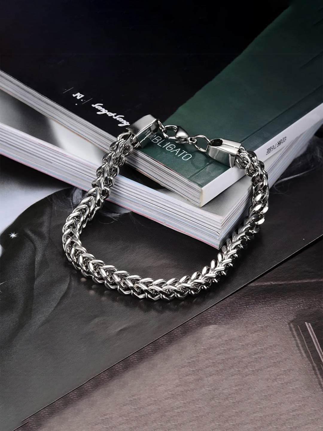 The Roadster Lifestyle Co Men Silver-Plated Stainless Steel Link Bracelet - Image 1