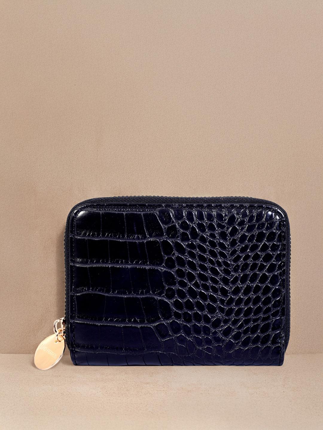 Buy Lino Perros Women Black Croc Textured Zip Around Wallet