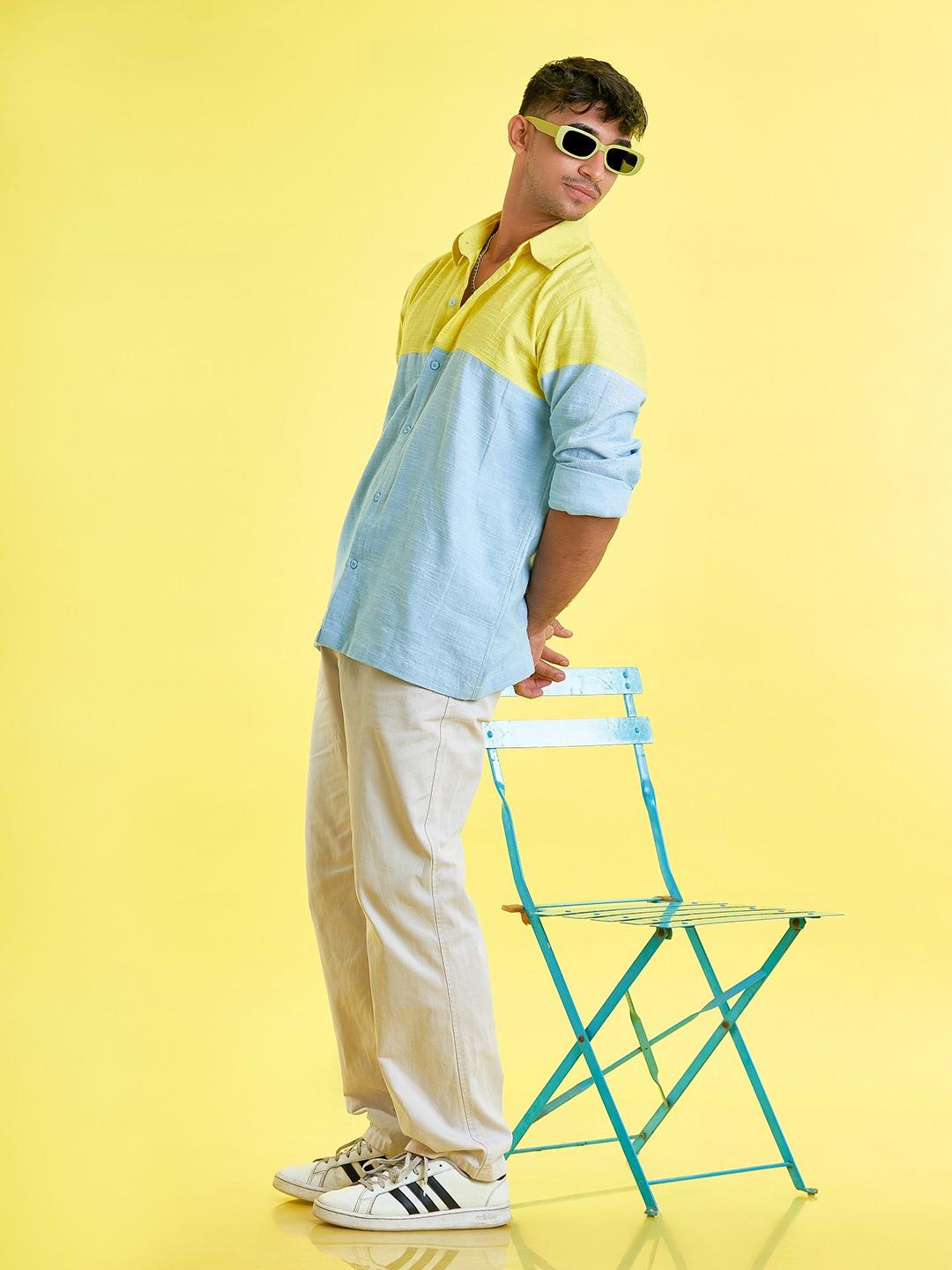 Tanoti Men Comfort Fit Colourblocked Spread Collar Cotton Shirt - Image 1