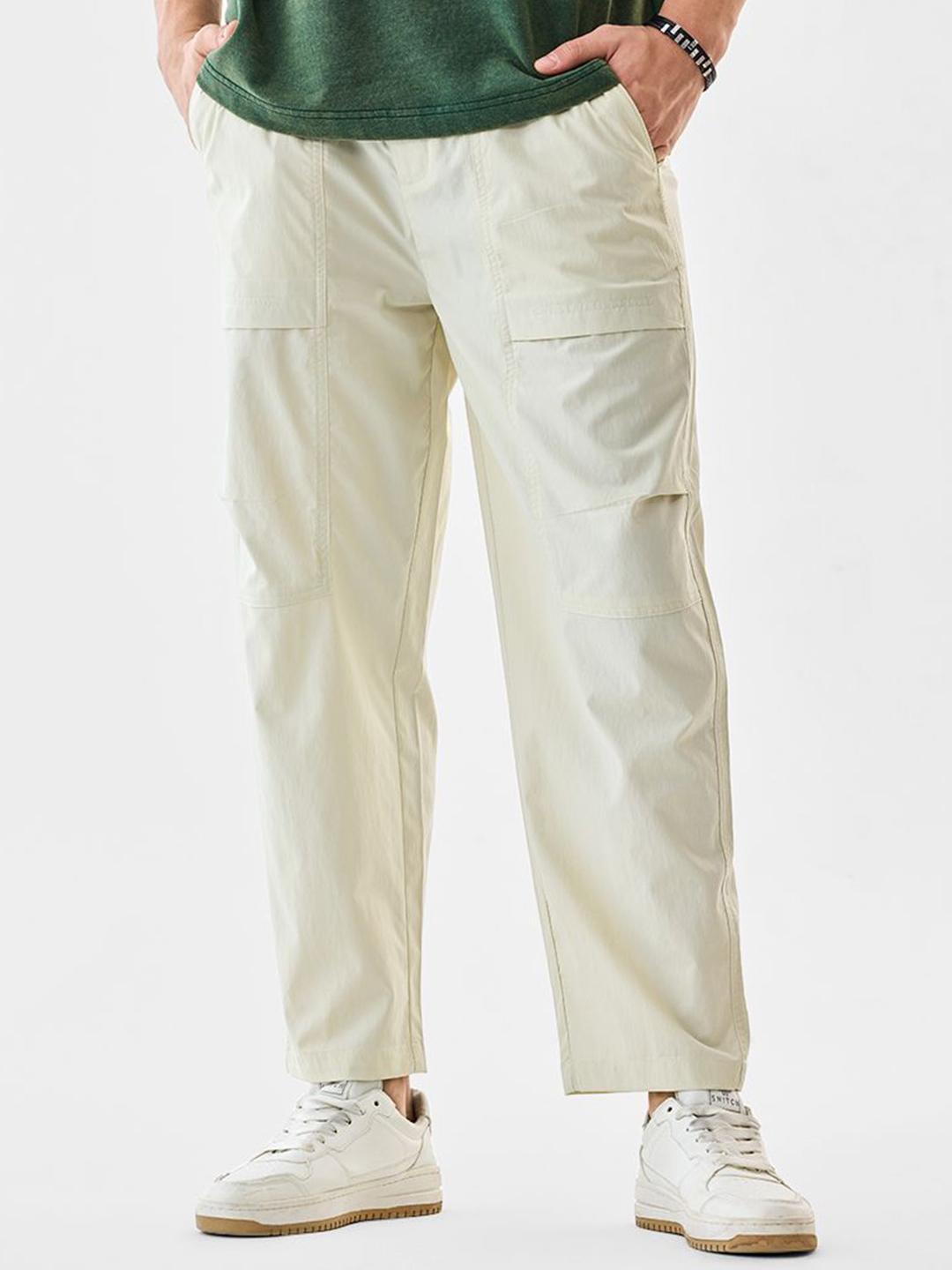 Buy Snitch Men Off White Mid-Rise Straight Fit Cargo Pants