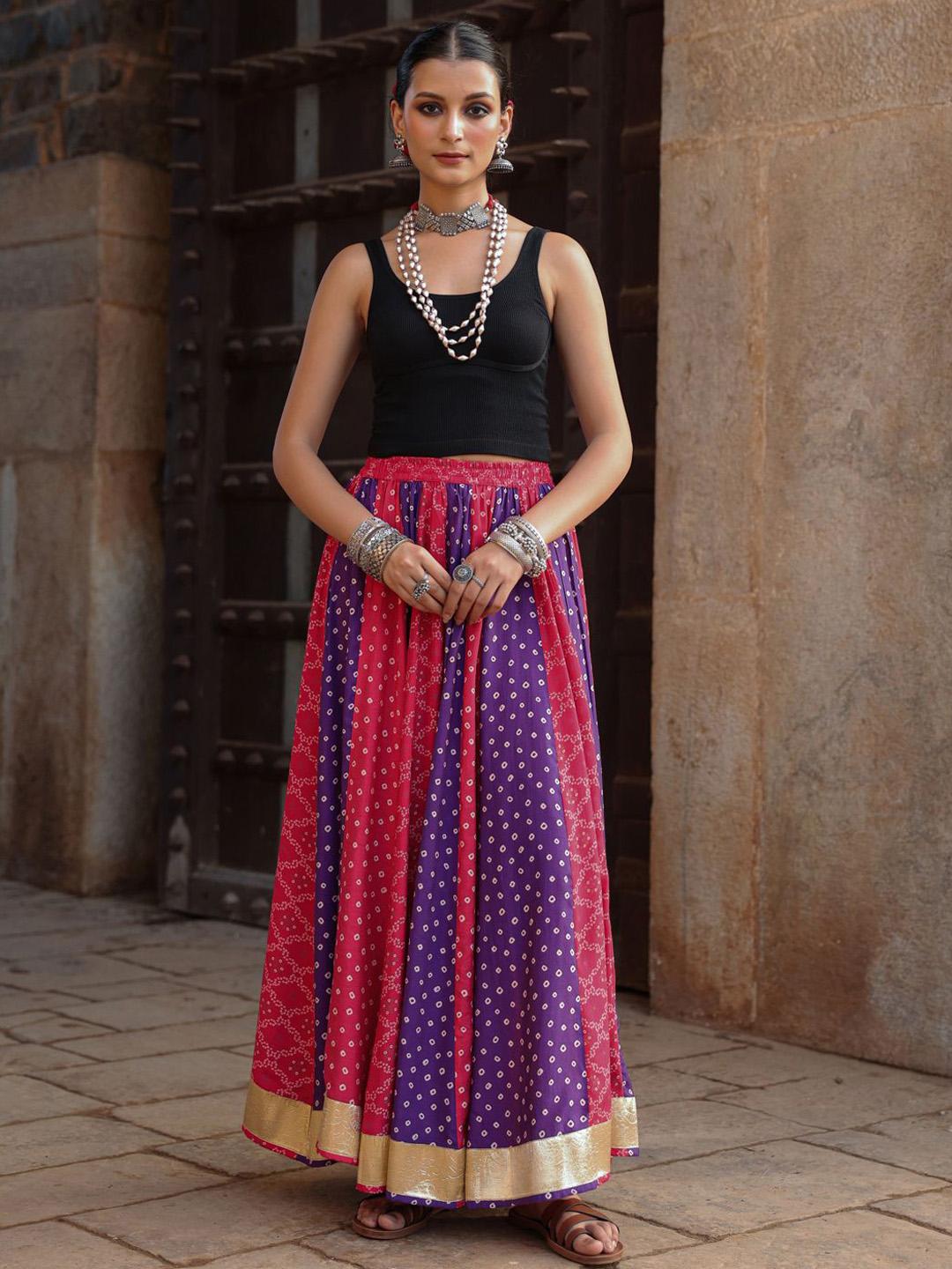Buy anayna Bandhani Printed Flared Maxi Skirt - Skirts for