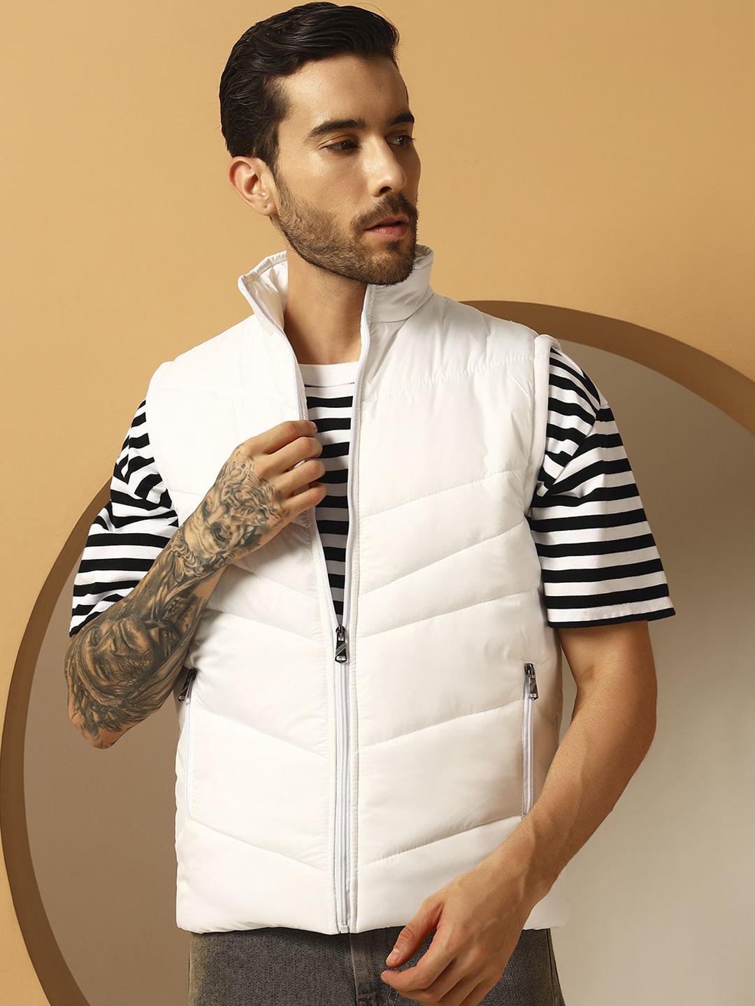 Christy World Men Mock Collar Solid Gilet Jacket - Image 1