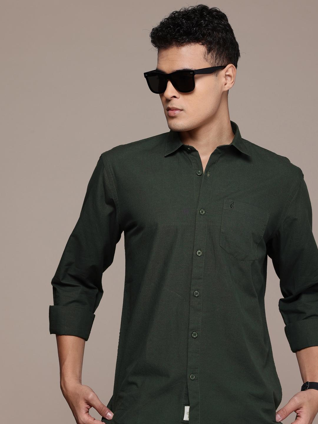 BS BLUE SQUAD Slim Fit Cotton-Linen Casual Shirt Blue - Image 1