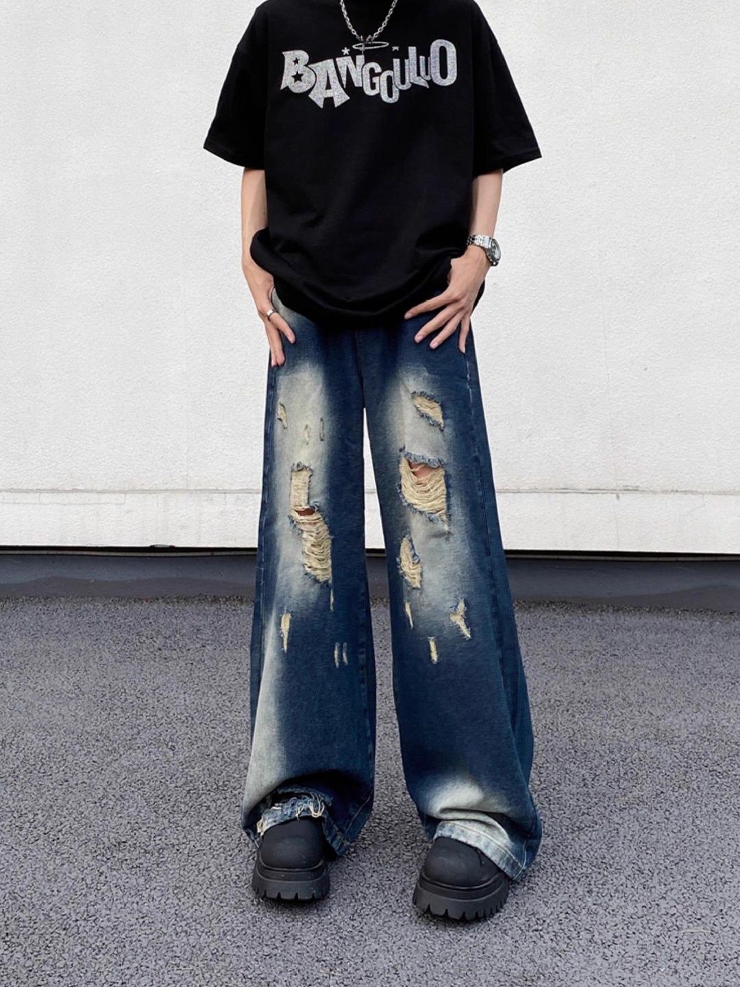 StyleCast x Revolte Men Wide Leg Mid-Rise Distressed Jeans - Image 1
