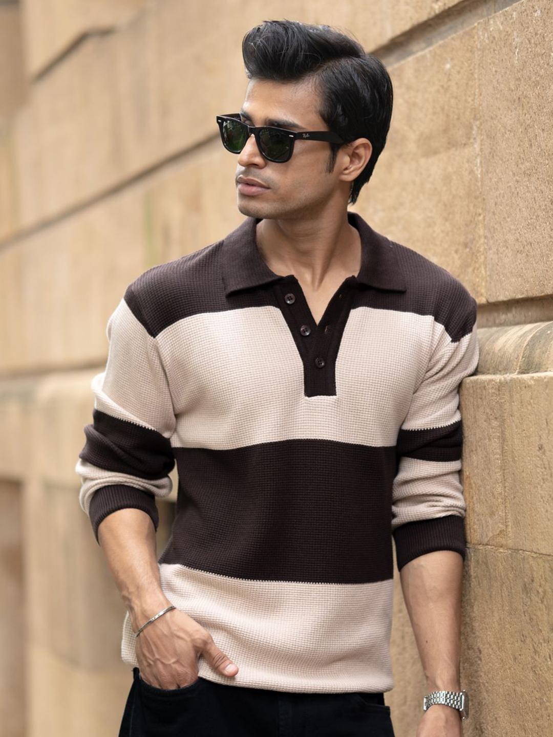 Powerlook SS25 Men Striped Polo Collar Cotton T-shirt