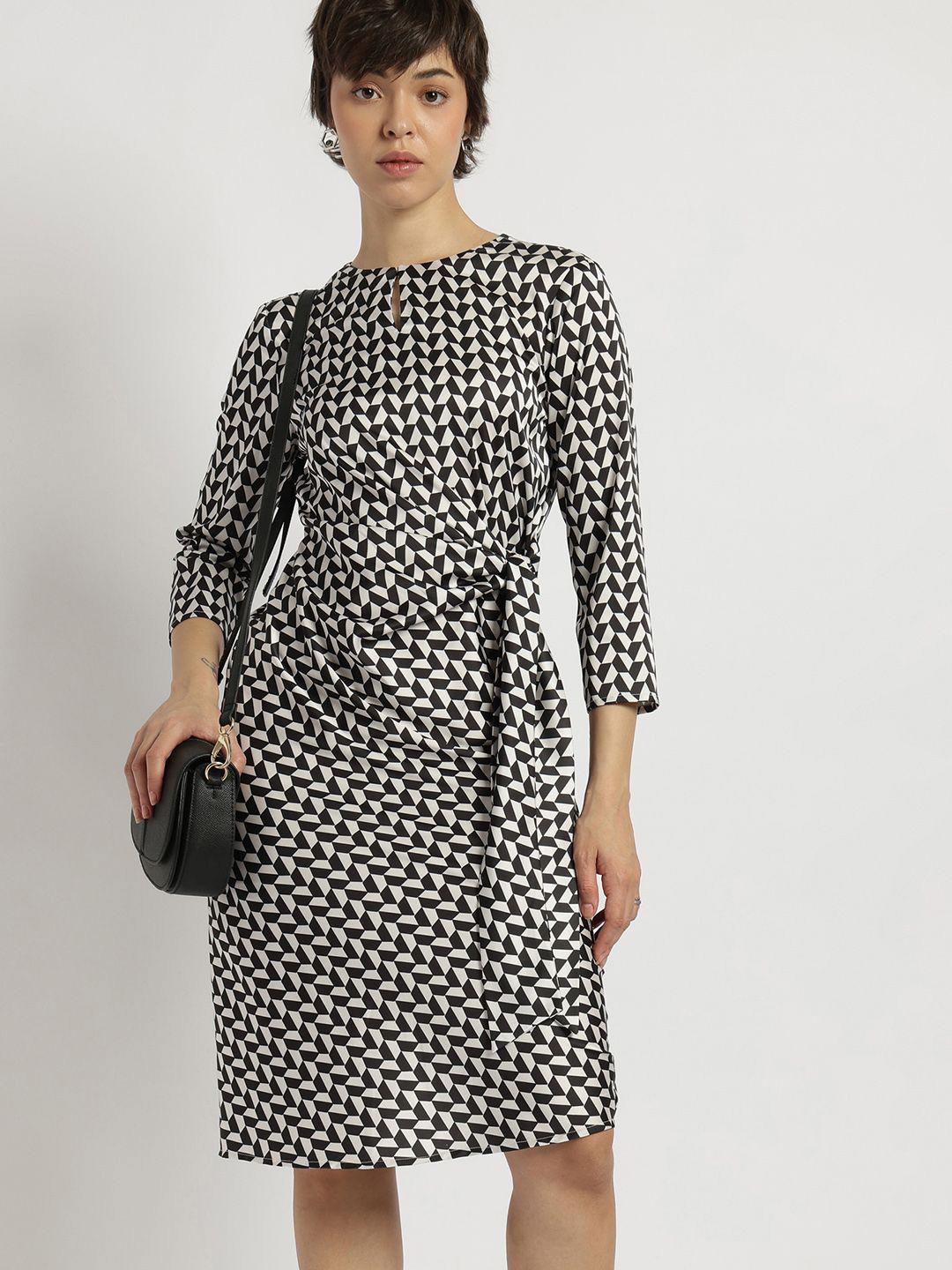 FABLE STREET Geometric Printed Tie Ups Slits Satin Sheath Dress