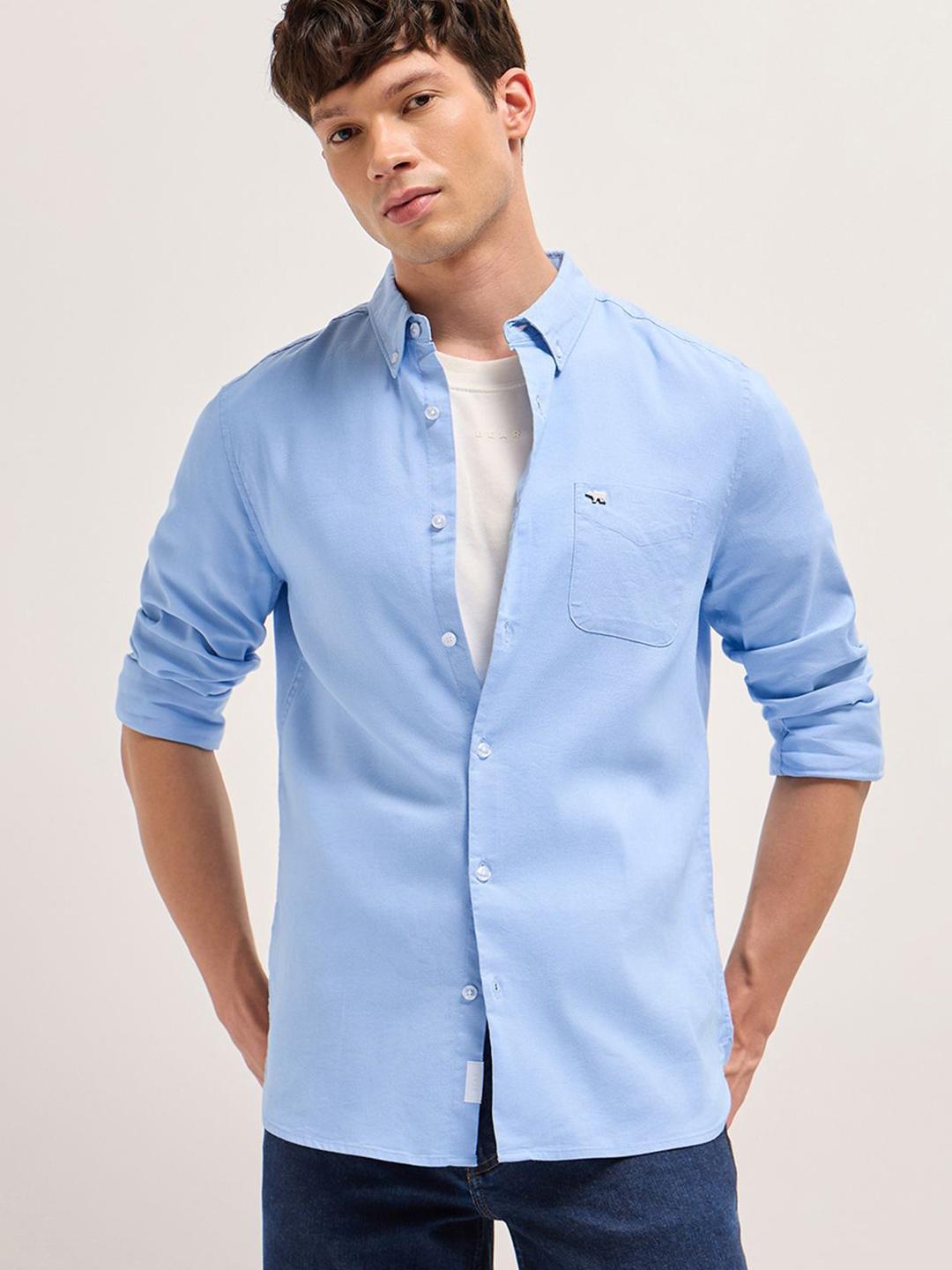 THE BEAR HOUSE Men Slim Fit Solid Button-Down Collar Casual Shirt