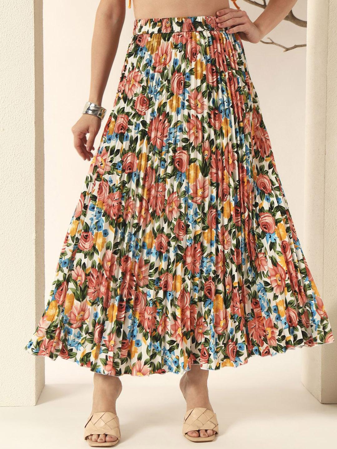 Buy ZWERLON Women Floral Printed A-Line Accordion Pleats Maxi