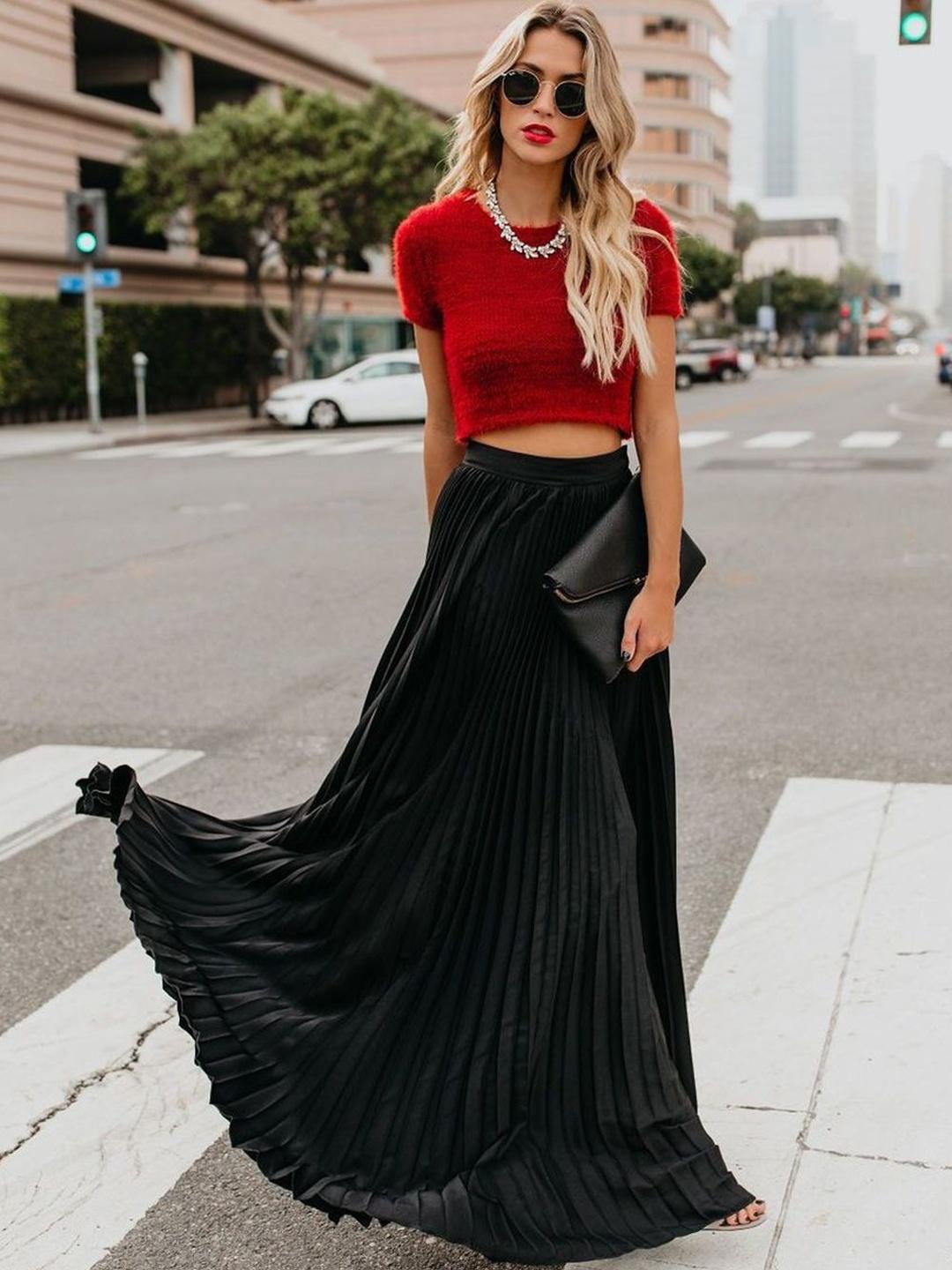 Buy StyleCast Pleated Mid Rise Accordion Pleats Maxi Skirts