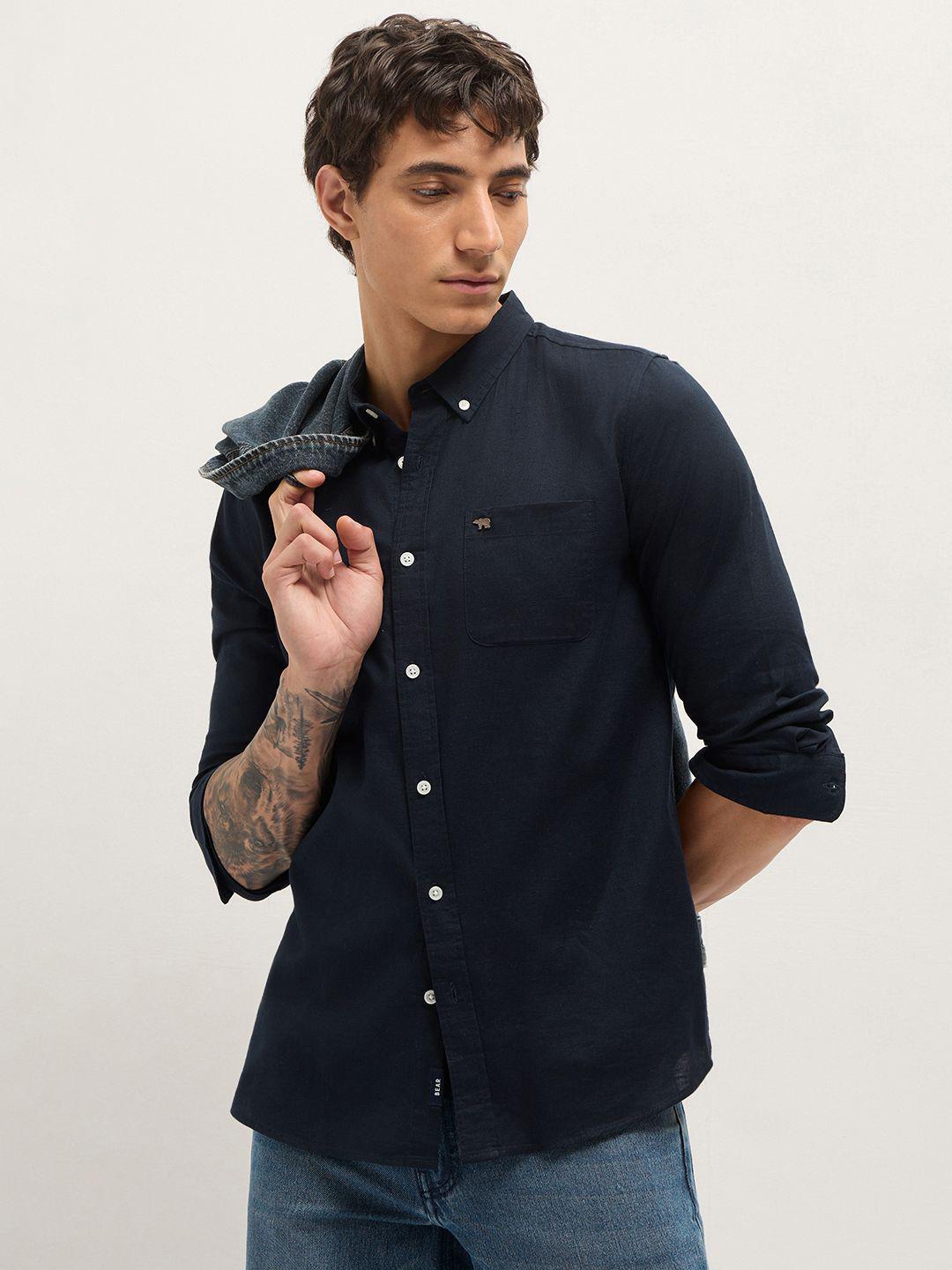 THE BEAR HOUSE Slim Fit Cotton Linen Casual Shirt - Image 1