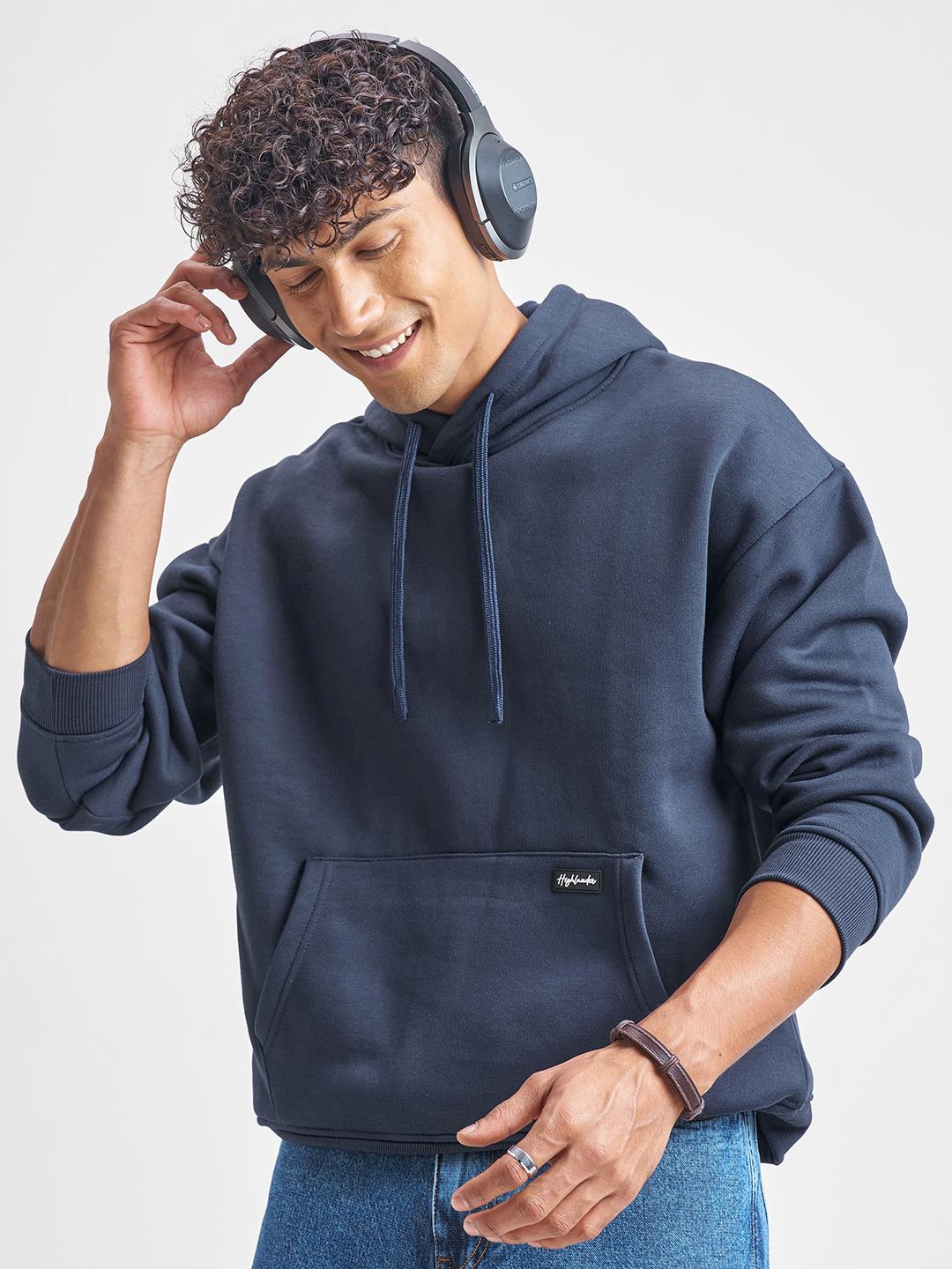Buy HIGHLANDER Navy Blue Hooded Oversized Sweatshirt - Sweatshirts