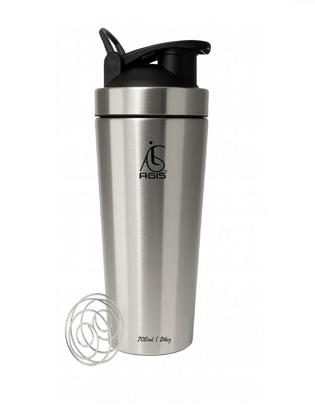 AGIS Silver-Toned Black Stainless Steel Shaker with Steel Blender Water  Bottle 700 ml