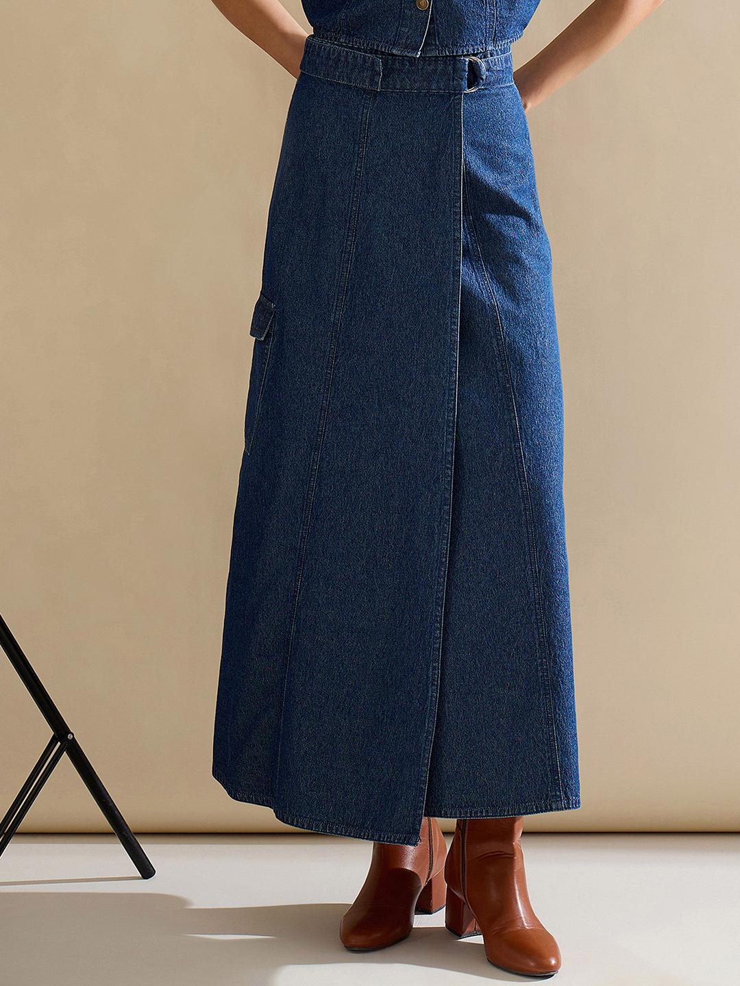 Buy SASSAFRAS Side Pocket Denim Midi Wrap Skirt - Skirts for Women