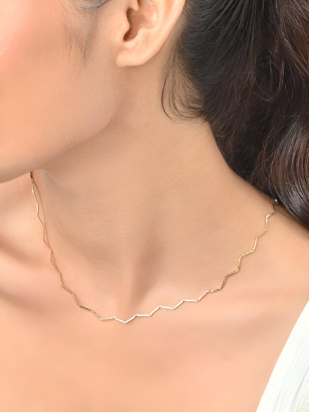 Buy ToniQ Gold-Plated Zigzag Choker Minimal Necklace - Necklace