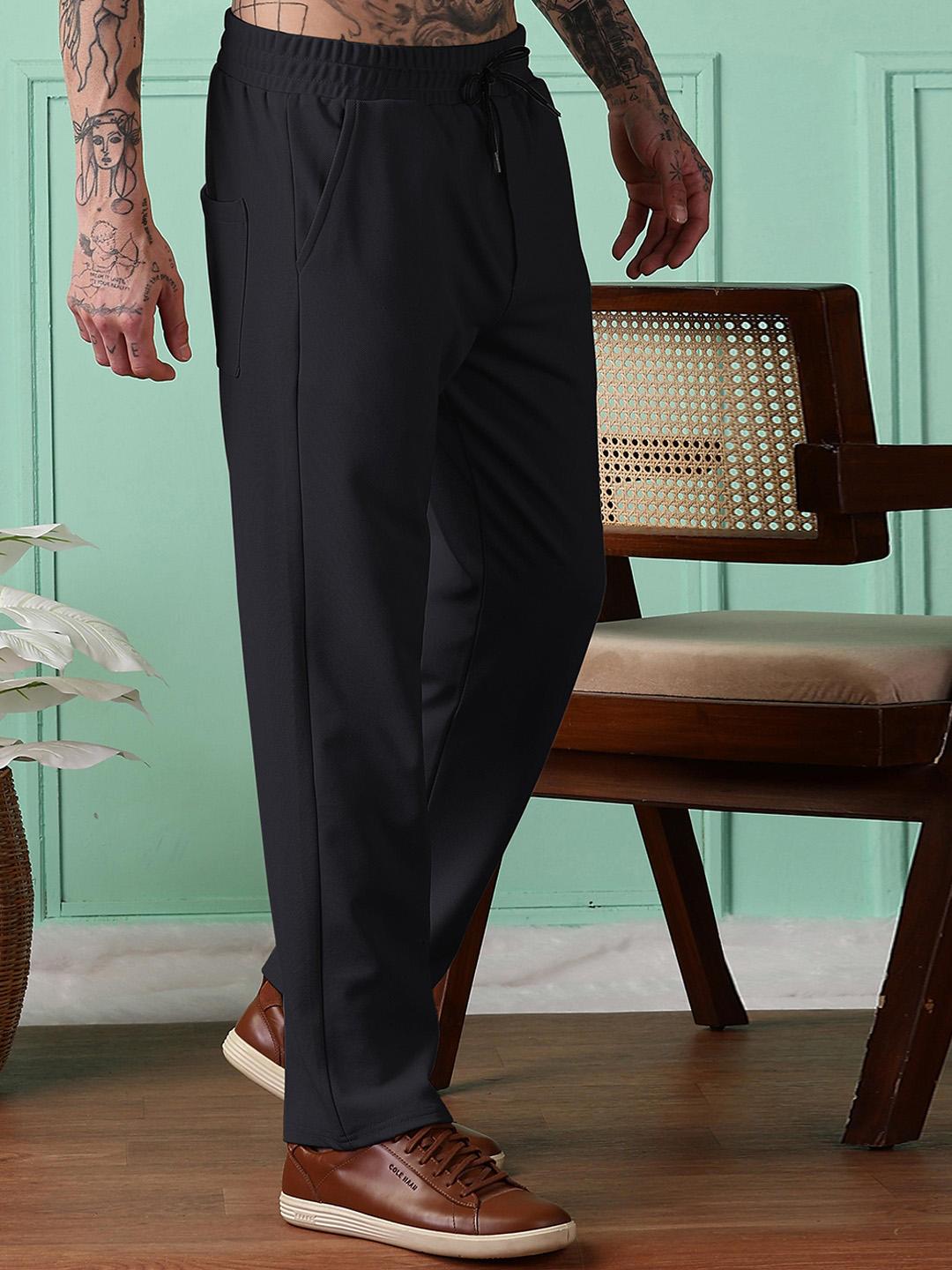 Urban Buccachi Textured Mid-Rise Track Pants (Black, 28)