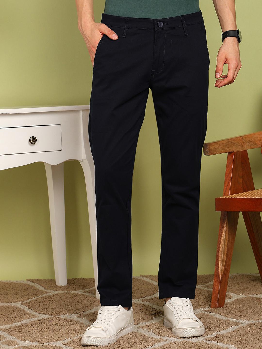 encore by INVICTUS Men Slim Fit High-Rise Pleated Cotton Trousers - Image 1