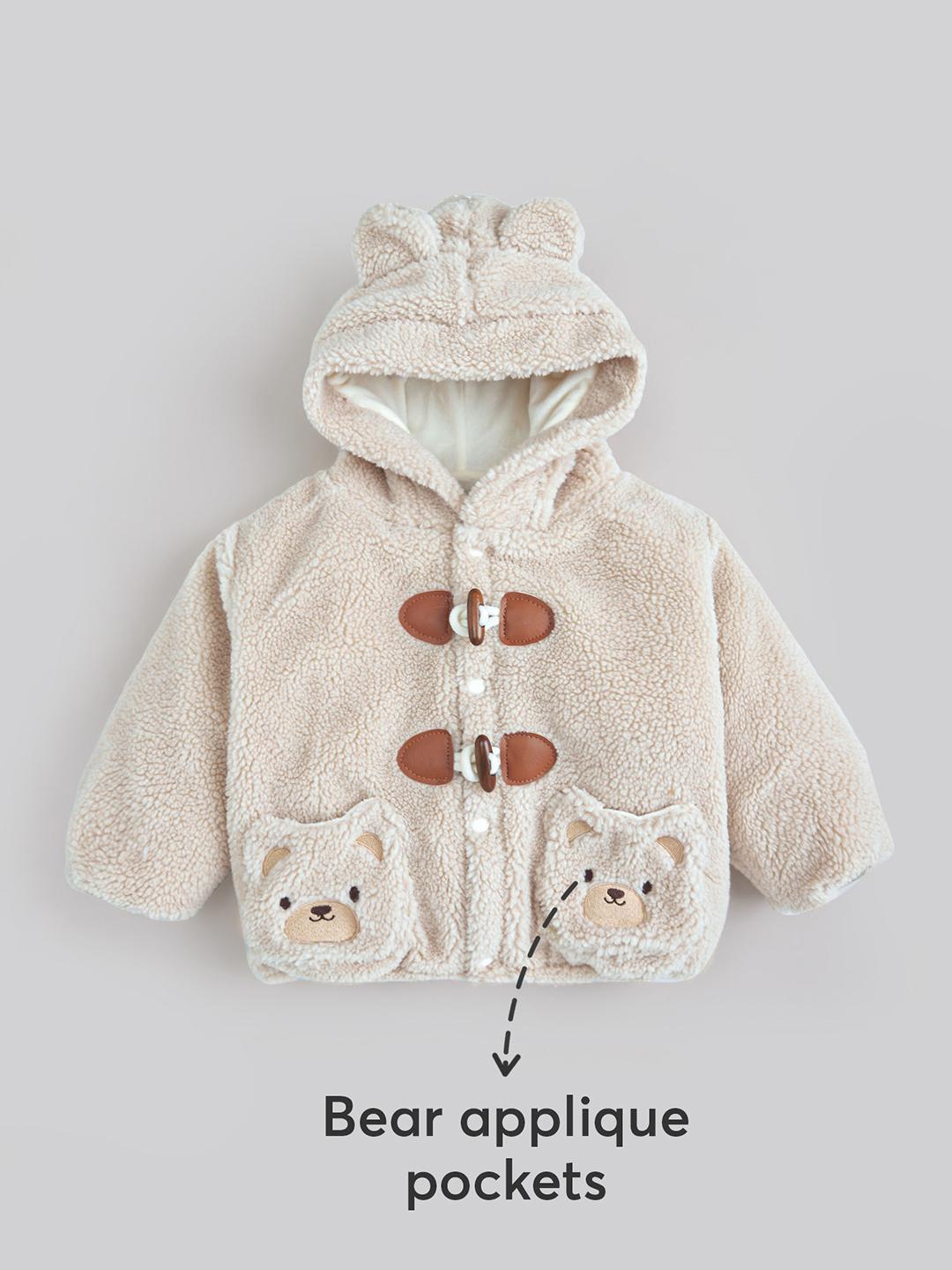 Buy Hopscotch Unisex Kids Beige Teddy Bear Applique Jacket