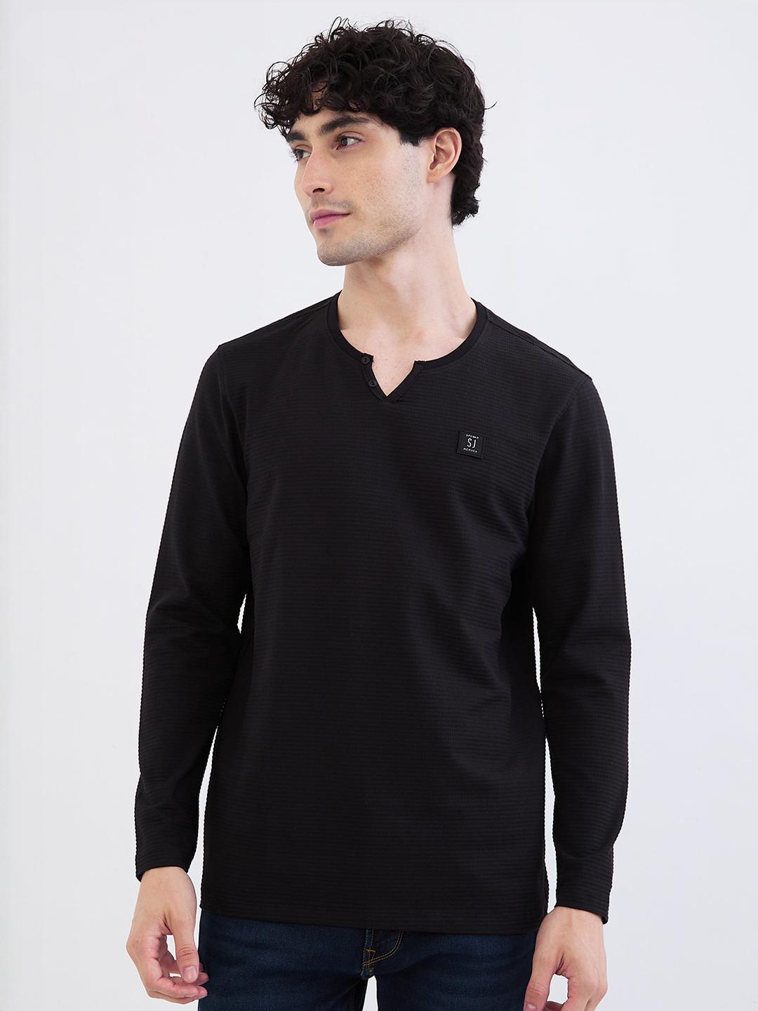 SPYKAR Men Black Pure Cotton Tshirt - Image 1