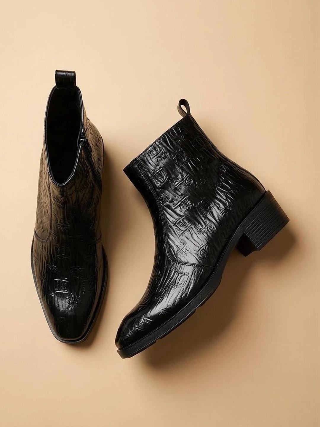 Big Fox Men Croc-Texture Ankle-Length Boots