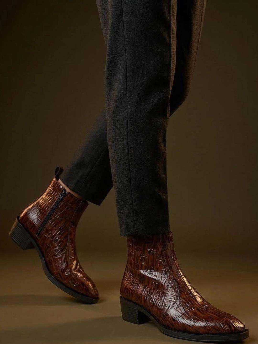 Big Fox Men Croc-Texture Ankle-Length Boots - Image 1