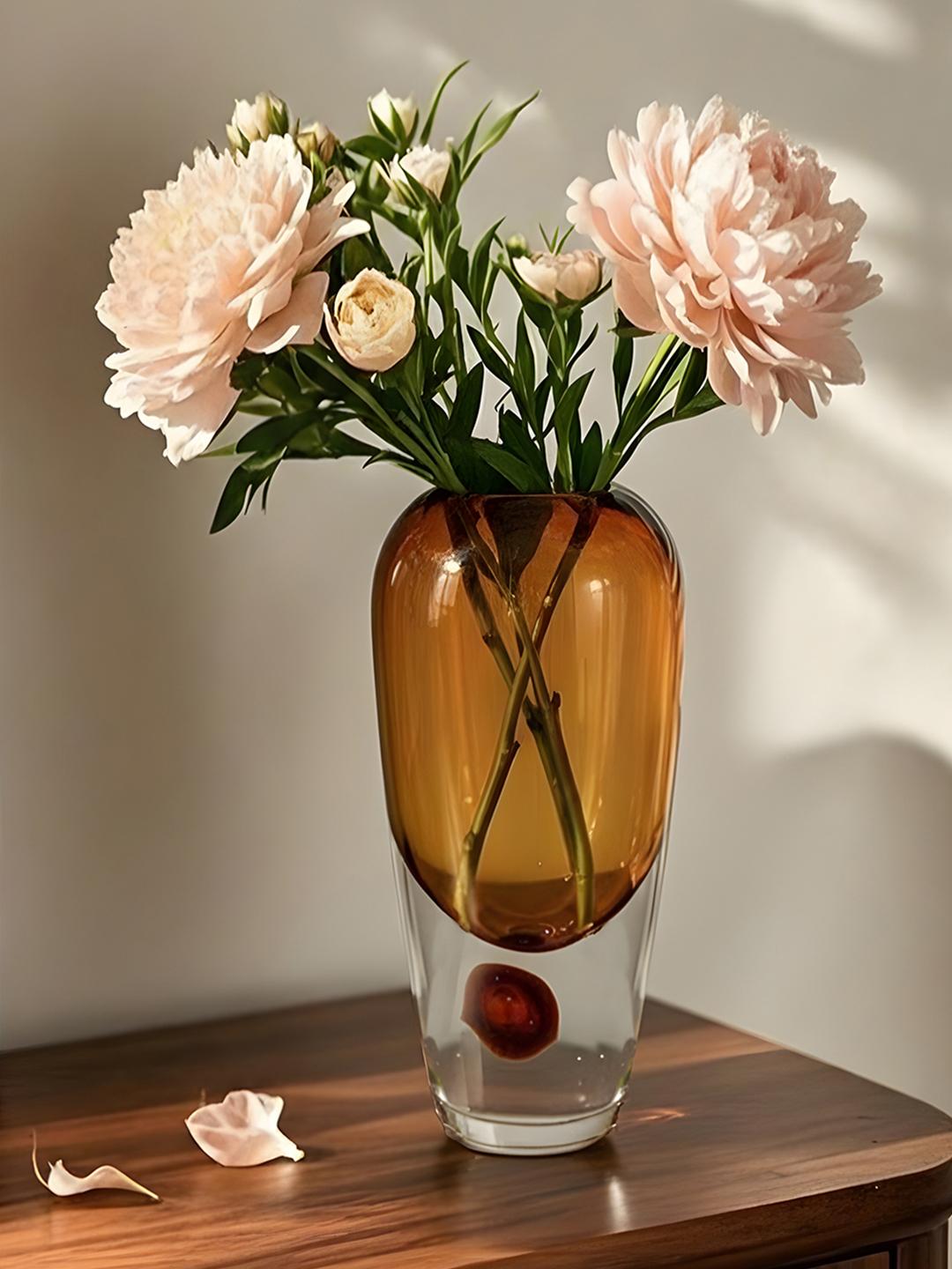 Buy AARVI DECOR STUDIO Golden Amber Cased Lux Glass Flower Vase