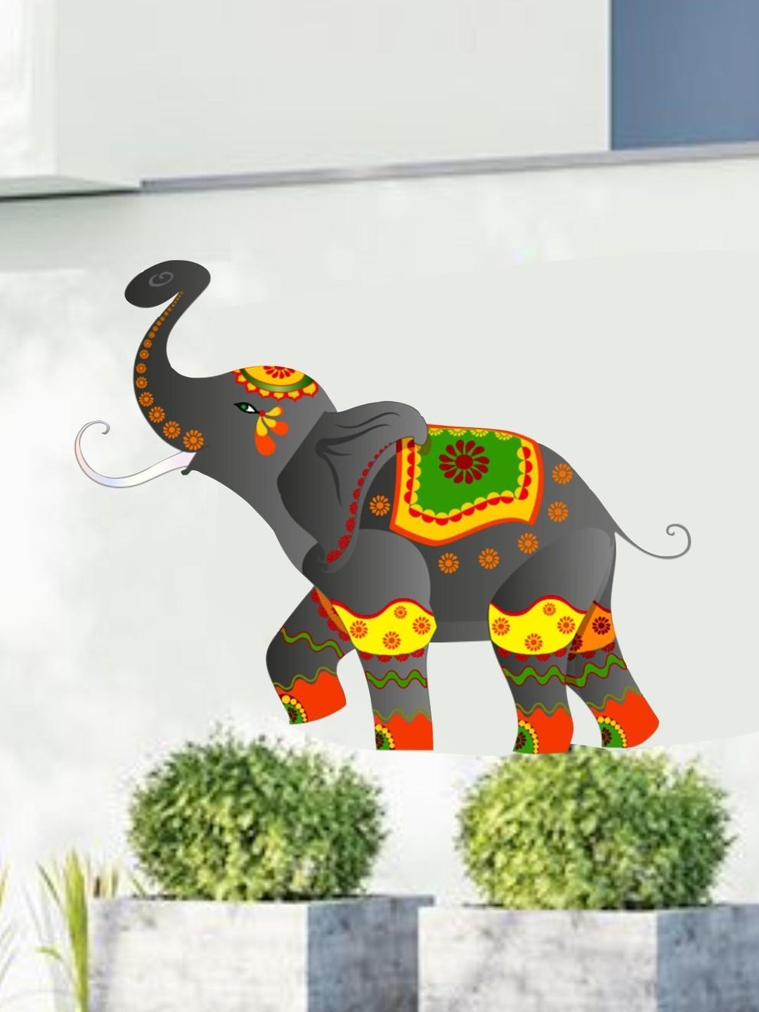 deko様 Buy Sai Designs Grey & Yellow Elephant Printed Self-Adhesive Wall