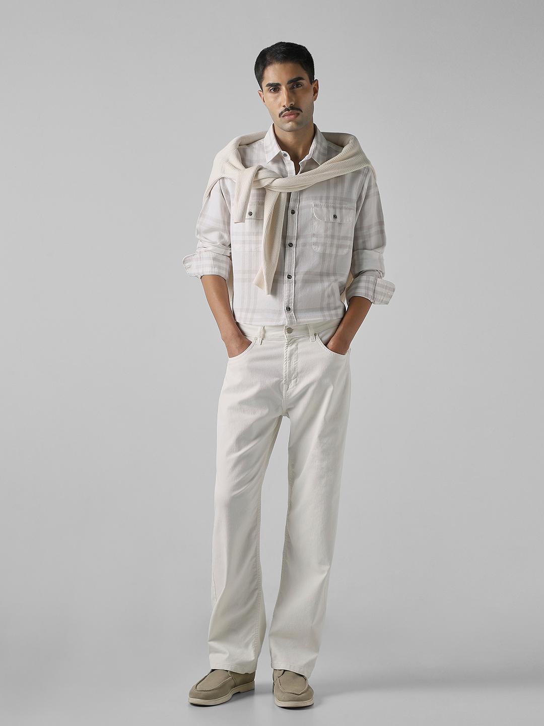 Mufti Men Spread Collar Checked Cotton Slim Fit Shirt