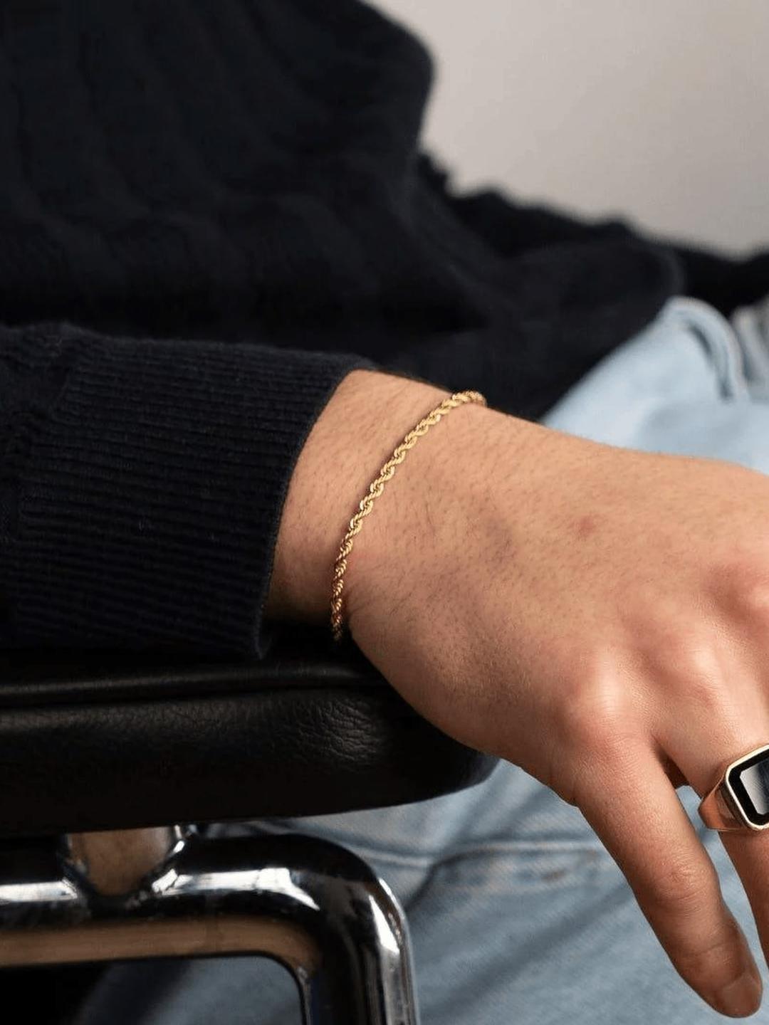 MILLER Men 3mm Gold-Plated Link Rope Chain Bracelet - Image 1