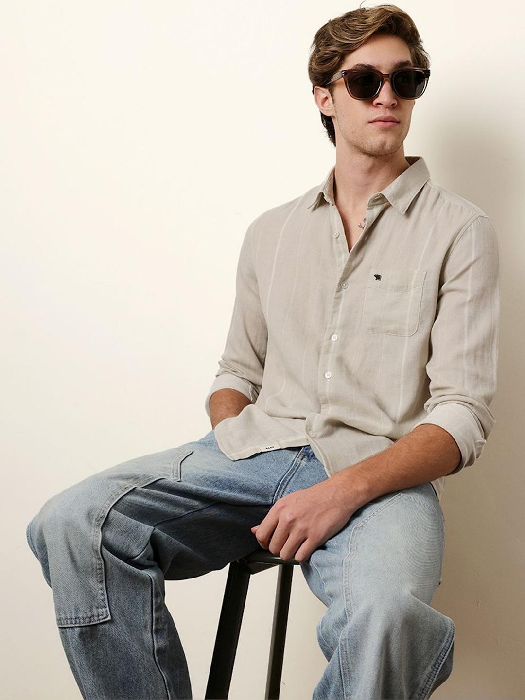 THE BEAR HOUSE Men Slim Fit Striped Casual Shirt - Image 1
