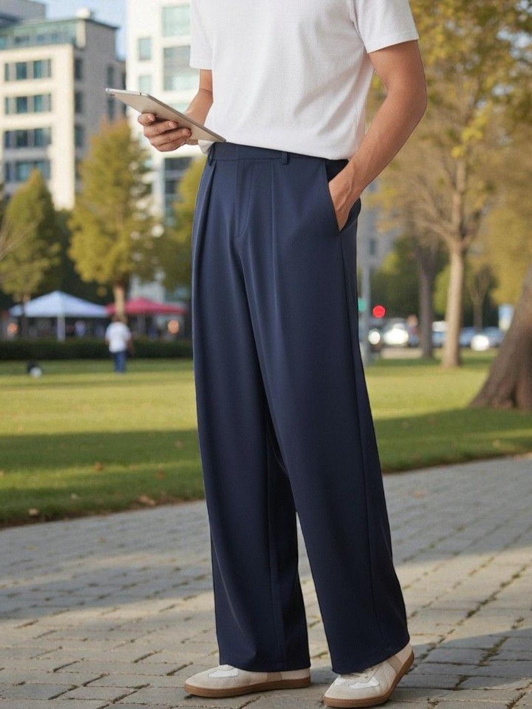 BROADSTAR Men Straight Fit Pleated Trousers - Image 1