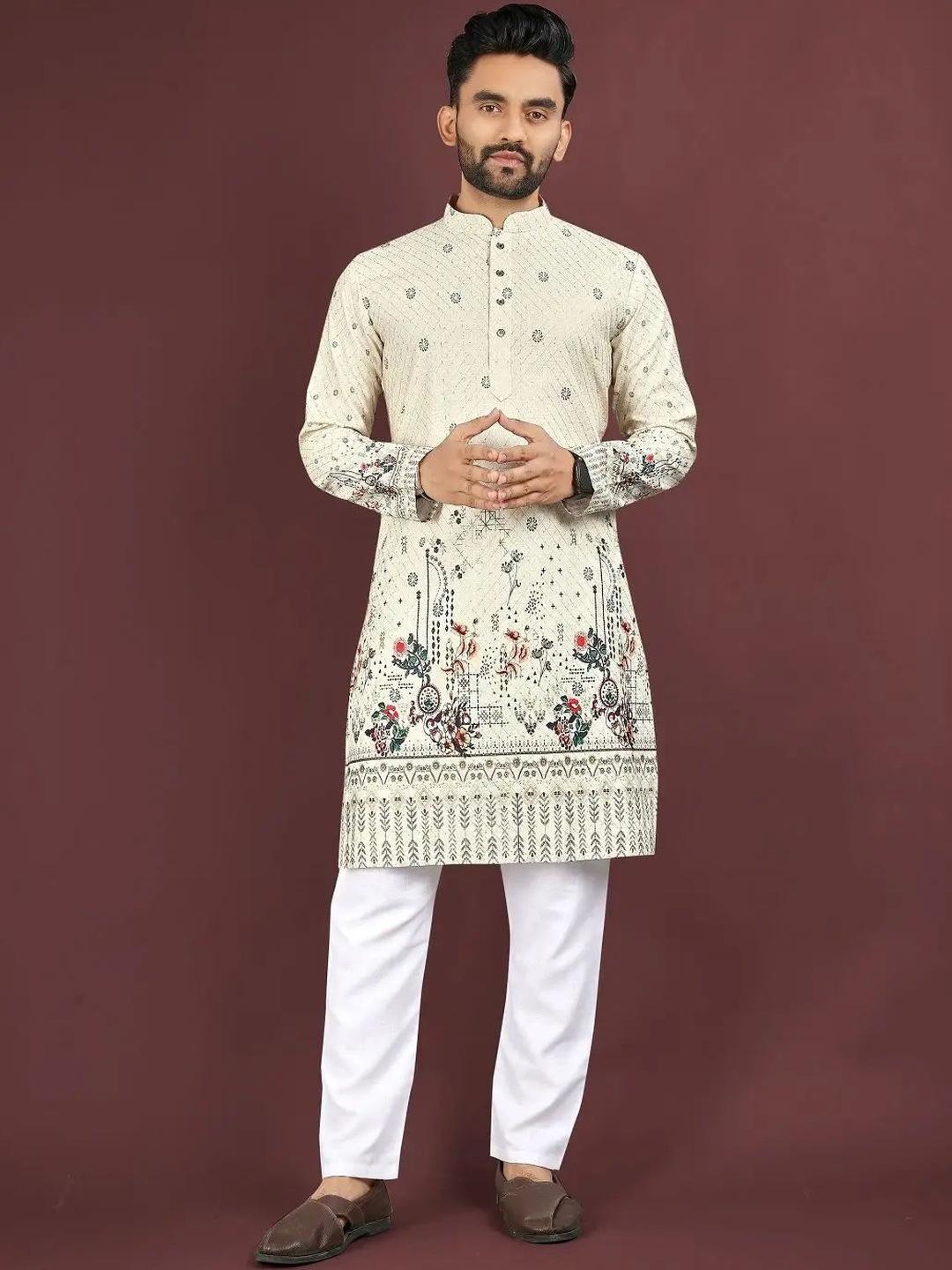 KURTA WALLAH Men Geometric Printed Floral Kurta