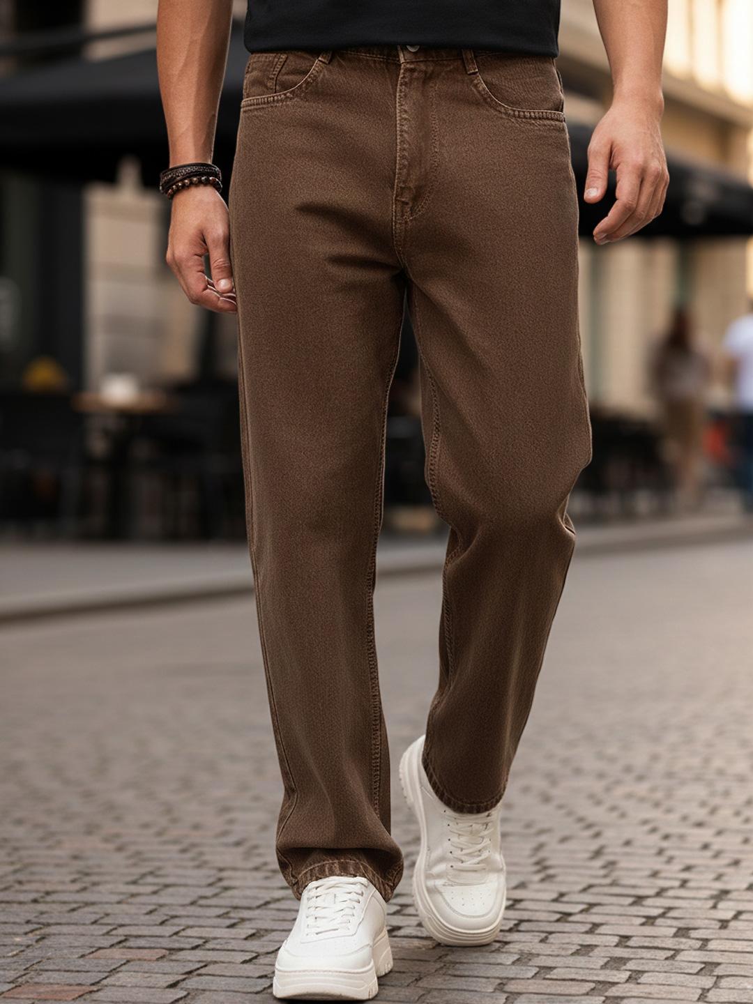 Buy Urbano Fashion Men's Chocolate Brown Loose Baggy Fit Washed