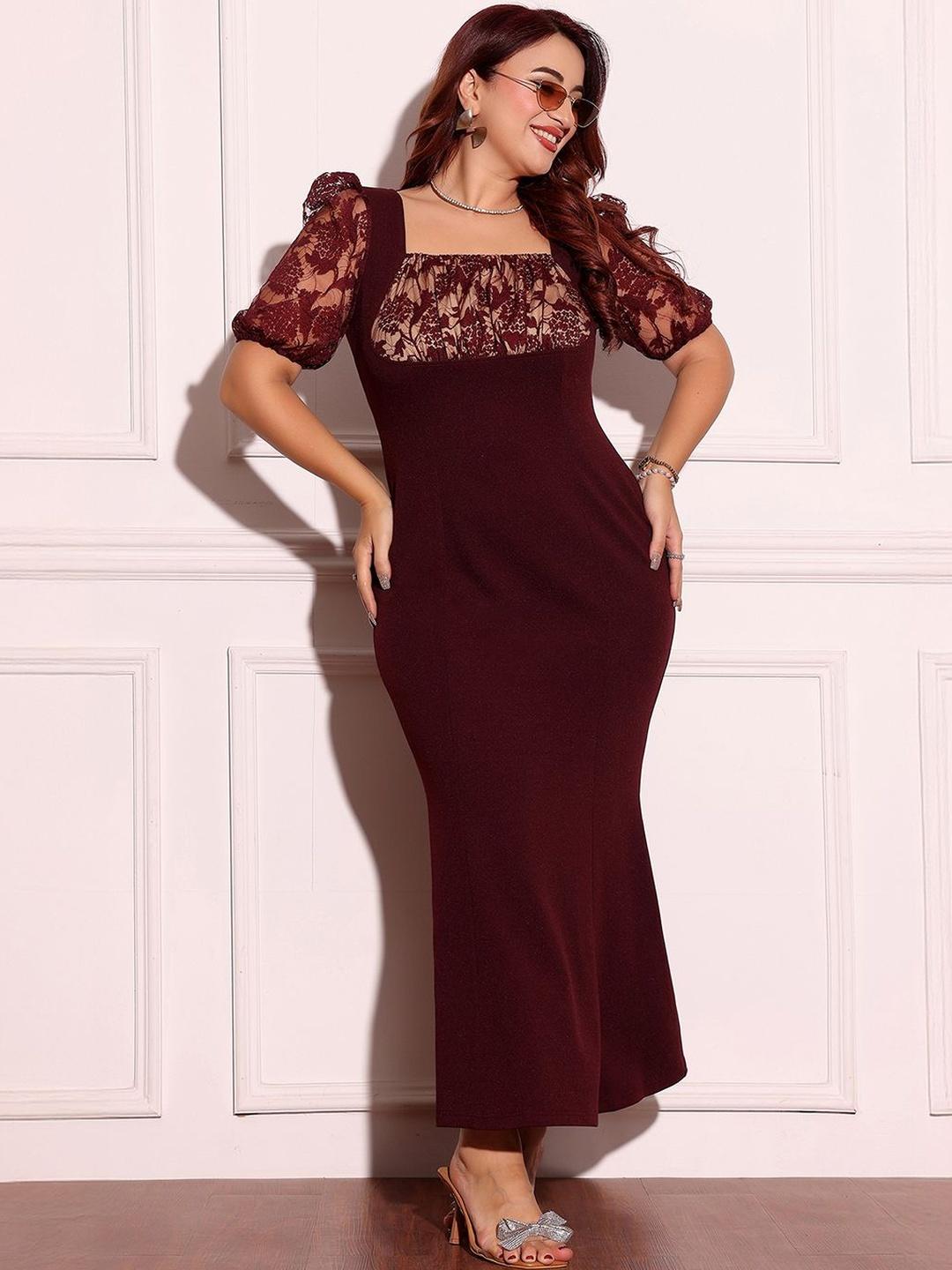 Buy Miss Chase A+ Plus Size Women Square Neck Puff Sleeve Lace