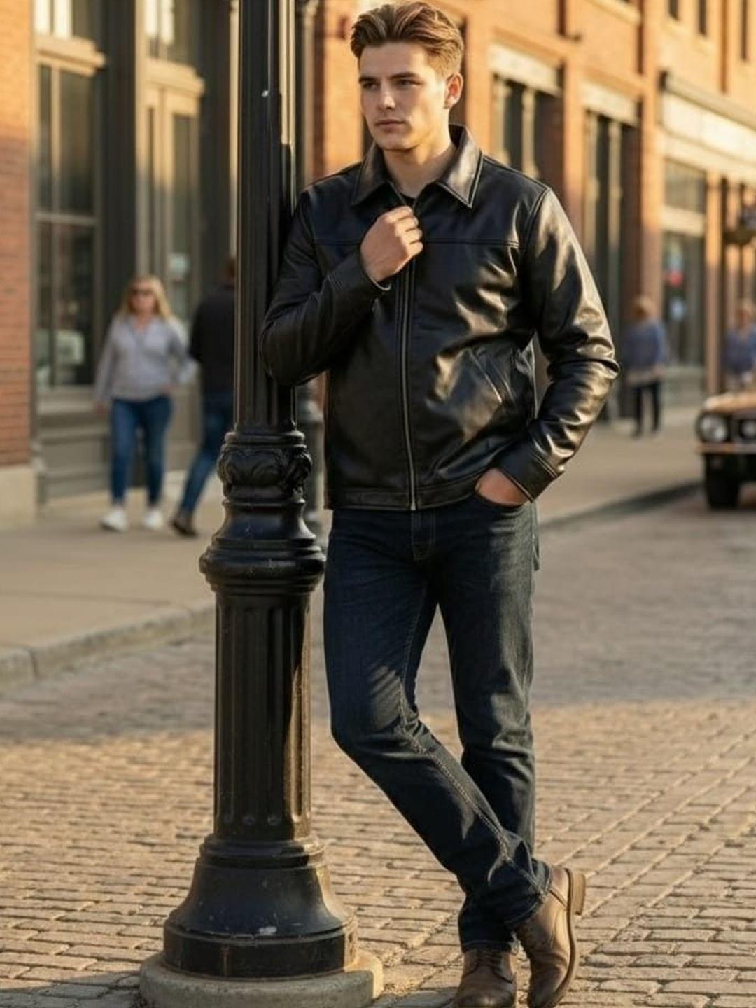 Roadster Leather Spread Collar Biker Jacket