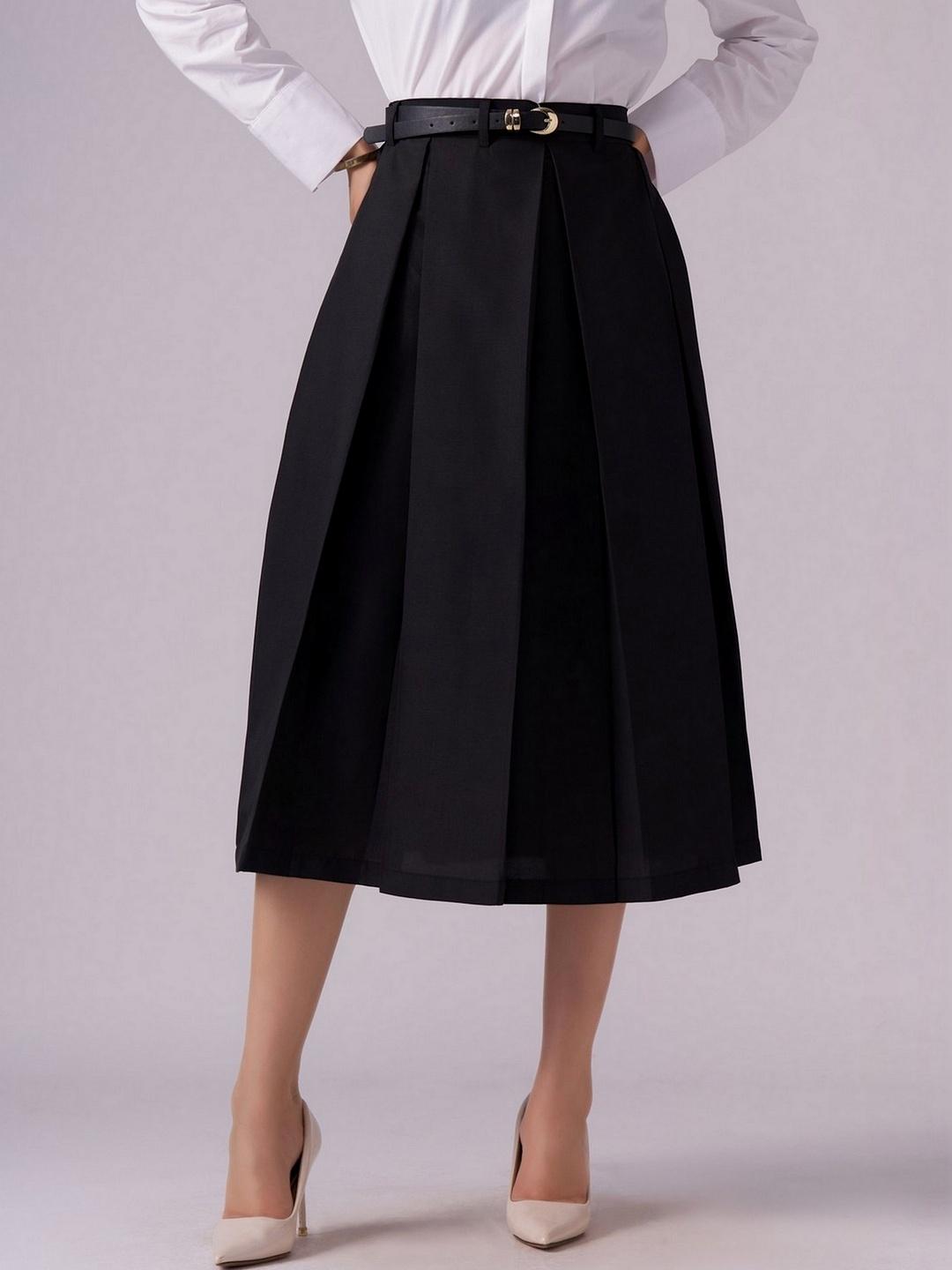 Buy AASK Cotton Midi Flared Pleated Skirt With Belt Loop - Skirts