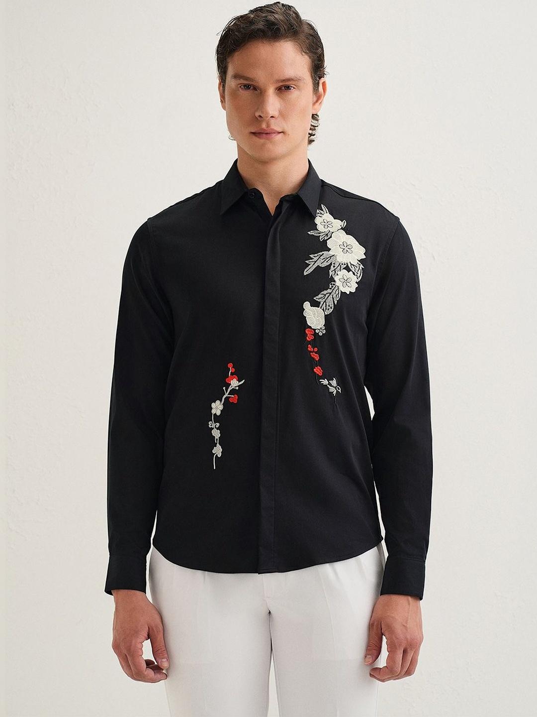 Banana Club Floral Embroidered Cotton Long Sleeve Shirt - Image 1