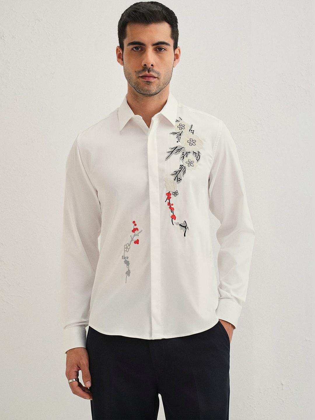 Banana Club Floral Embroidered Cotton Long Sleeves Shirt - Image 1