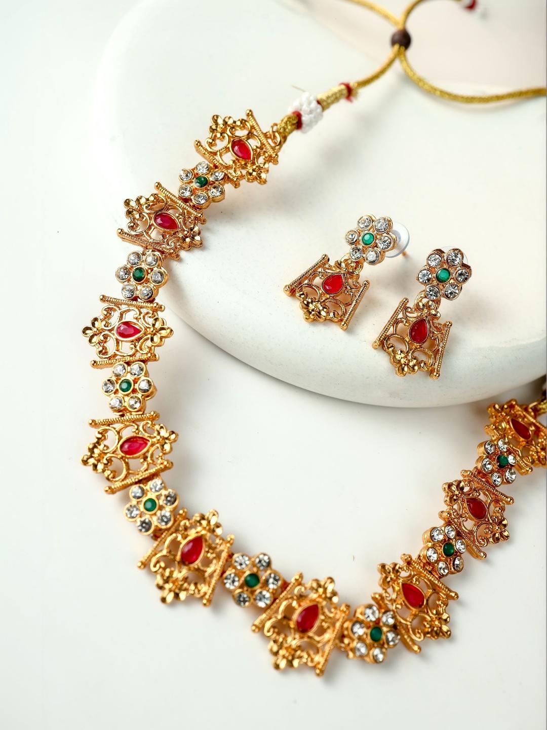 Buy SZN Gold-Plated Artificial Stones and Beads Jewellery Set