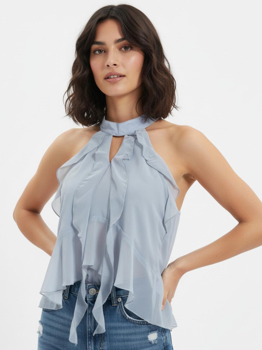 Buy glitchez Halter Neck Ruffles Detail Top - Tops for Women