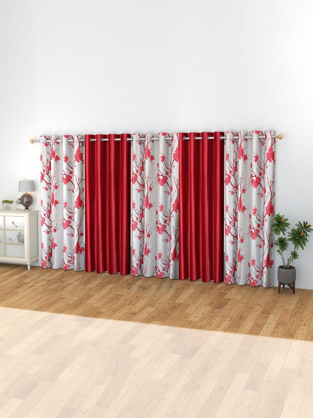 Buy Yarnis Maroon Set of 4 Floral Window Curtain - Curtains and