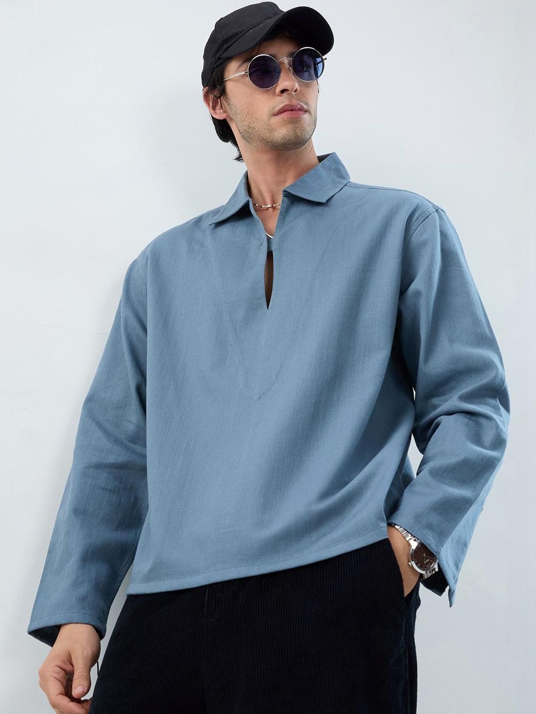 VASTRADO Slate Cuffless Cotton Oversized Shirt Gray - Image 1