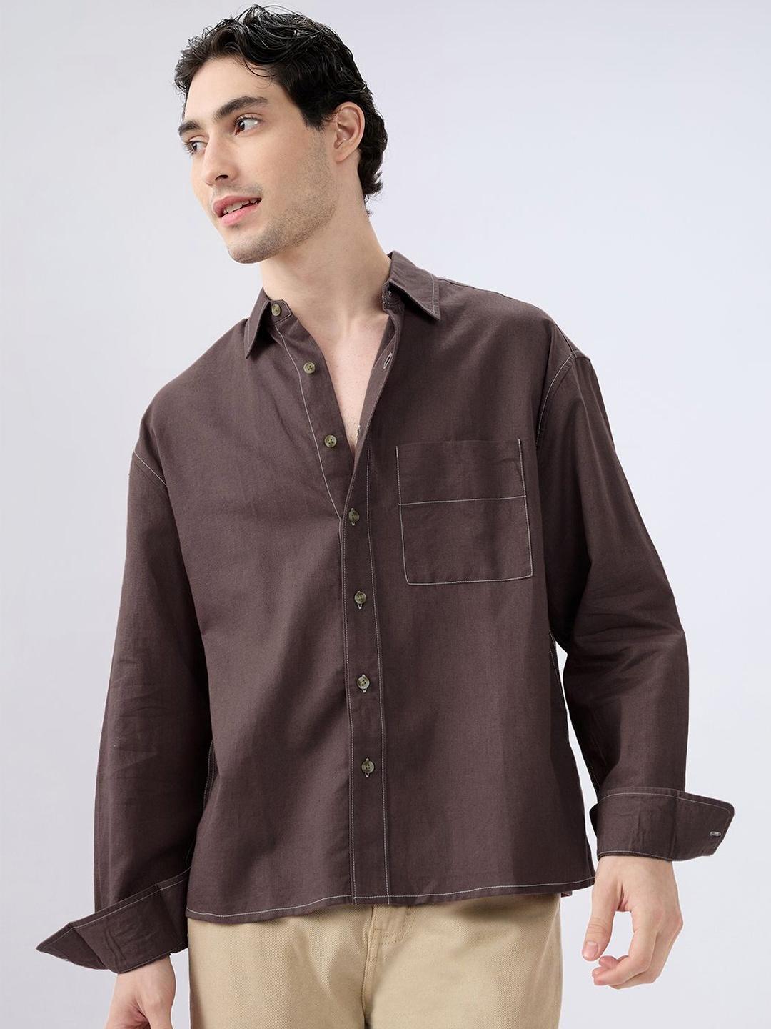 VASTRADO Elegant Linen Cotton Long Sleeves Oversized Fit Shirt
