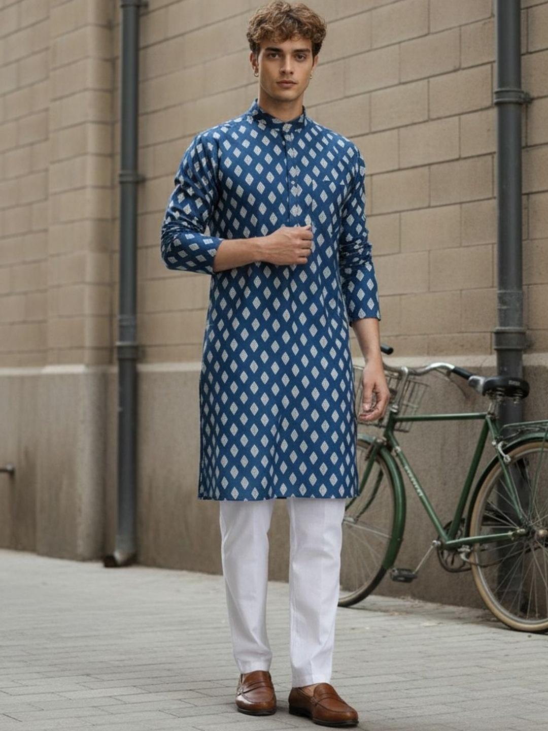 XENOR Men Geometric Printed Indie Kurta - Image 1